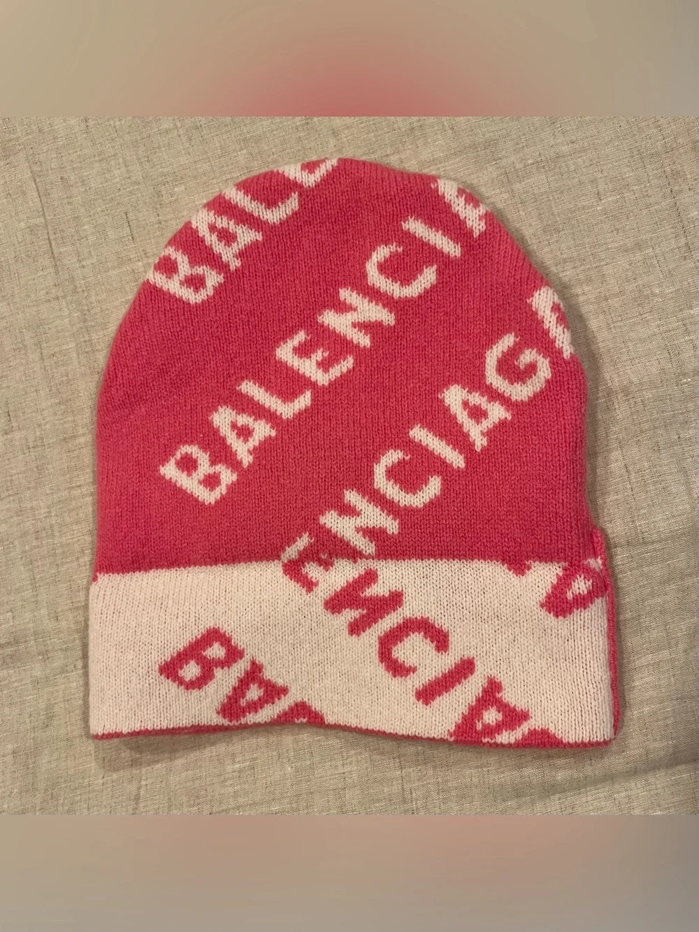 Balenciaga by Demna Wool All Over Knit Logo Beanie Hat